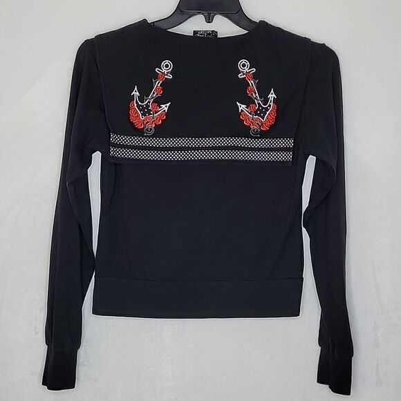 Living Dead Souls Goth Sailor Embroidered Sweater Size Medium - Picture 4 of 6